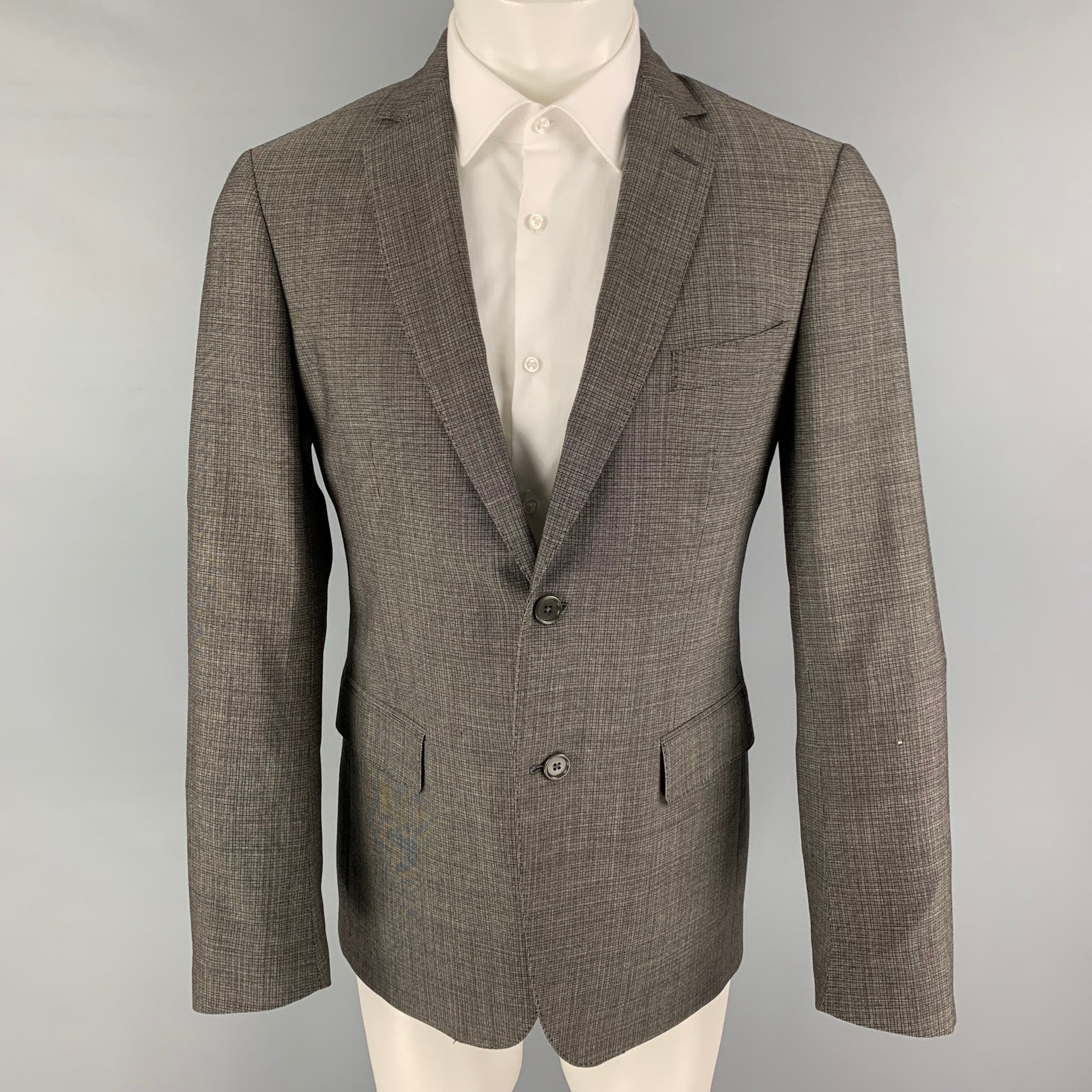 John Varvatos Size 40 Grey Black Grid Wool Notch Lapel Sport Coat